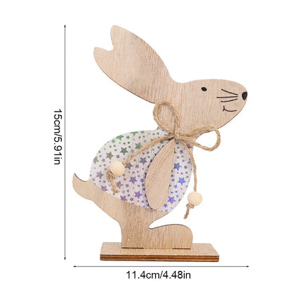 2025 Easter Wooden Rabbit Ornaments Standing Bunny with Flower for Spring Easter Party Home Table Decoration DIY Crafts Supplies