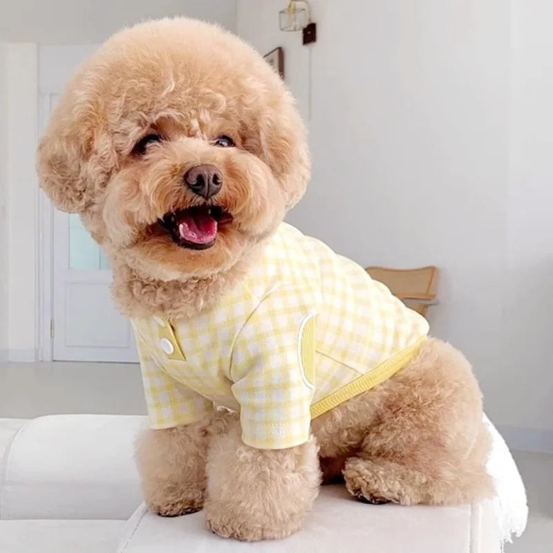 2024 Autumn Winter Thin Dog Vest Pet Dog T-Shirt Plaid Undershirts Puppy Costume Dog Hoodies Chihuahua Bichon Clothing Cat Vests