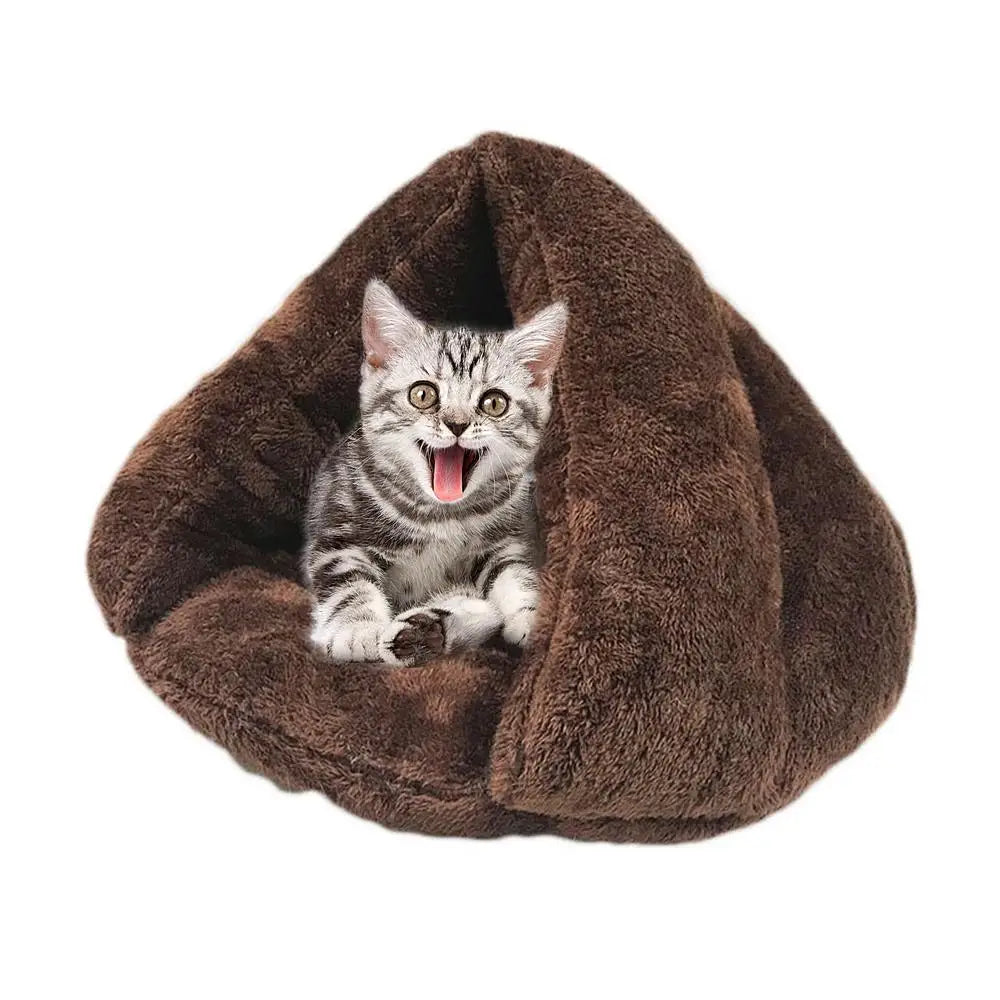 Hooded Cat Bed Cave Soothing Triangular Plush Cave Bed Cat Tent Semi-Open Winter Pet Supplies Creative Non-Slip Bottom For Pets