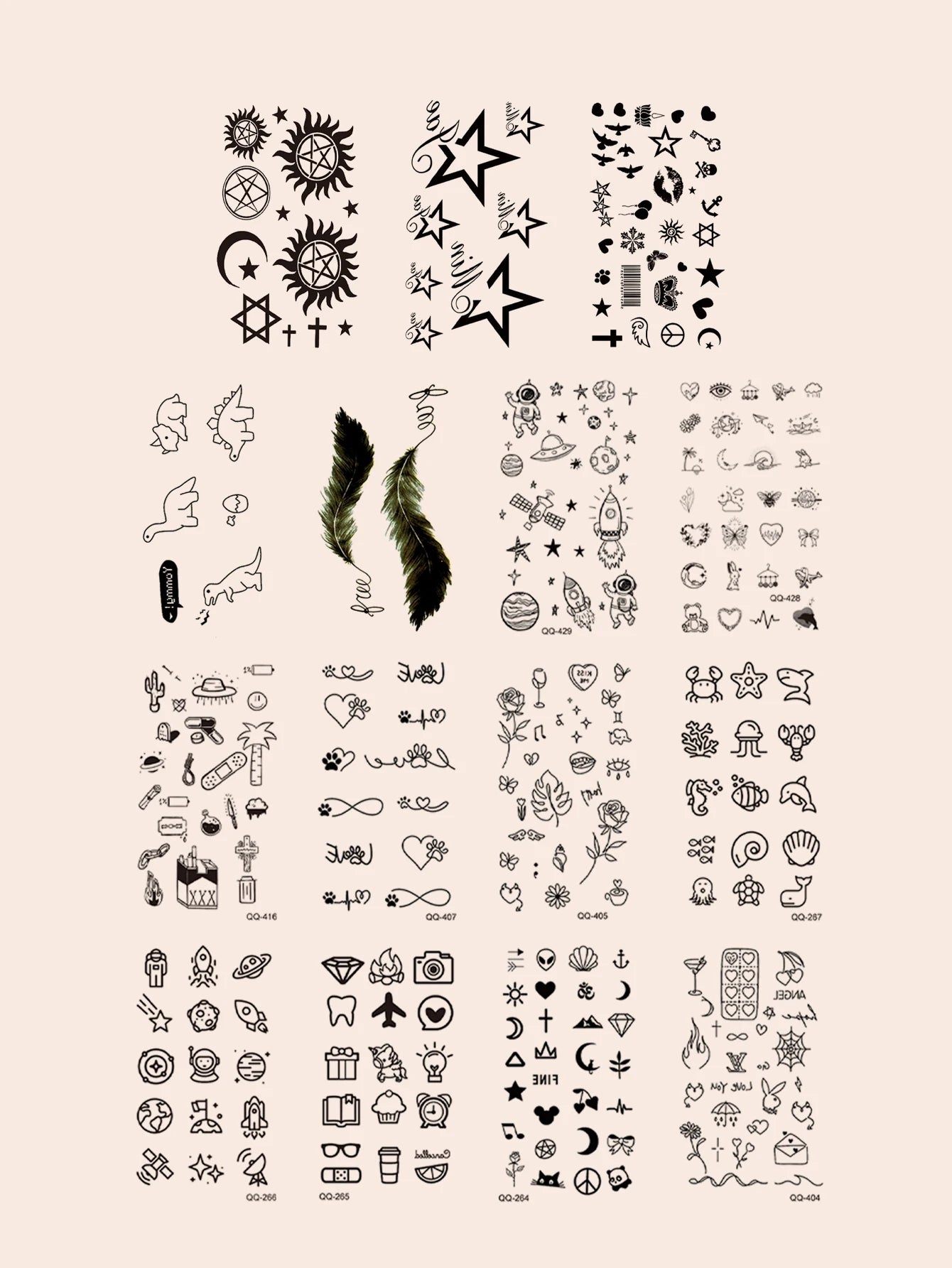 15pcs Waterproof Temporary Tattoo Sticker Starry Moon Flower Heart Flying Bird Fake Tatto Flash Tatoo finger Tato for  Women Men
