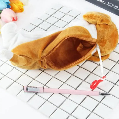 1PC Estuche de lápices de felpa suave para niños y niñas, bolsa de bolígrafos de simulación , lindo perro, papelería escolar