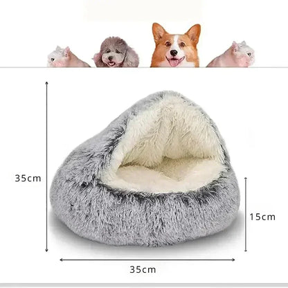 Long Soft Plush Round Cat Bed Comfortable Warm For Small Dogs Winter Sleep Bag Cats Nest Round Semi Enclosed Plush Pet Cat Bed