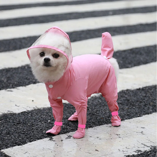 Small Dog Raincoat Hooded Pet Rain Wear Waterproof Teddy Poncho with Rain Boots Adjustable Puppy Dog Full Body Coverage with Hat