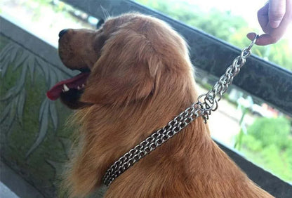 30-71cm Dog Collar Metal Adjustable Double Row Telescopic Chain Triple Ring Explosion-Proof Punch Collar Dog Training Supplies