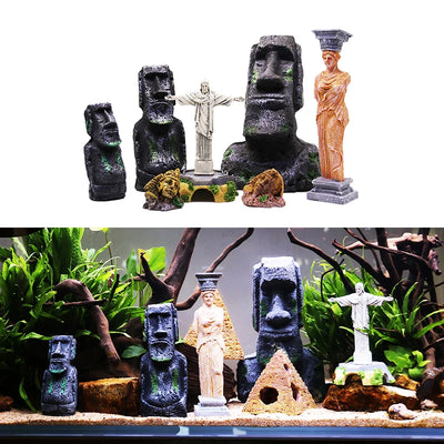 1Pcs Resin Aquarium Decoration Fish Tank Ancient Antique Roman Statue Ornament Acuario Rocks for Aquarium Fish Decor Reptile Box