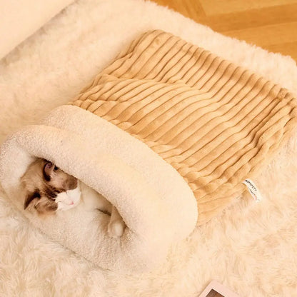 Cat Winter Sleeping Bag Pet Down Sleeping Bag Nest PP Cotton Semi-enclosed Warm And Comfortable Large Pocket Design M/L Cute