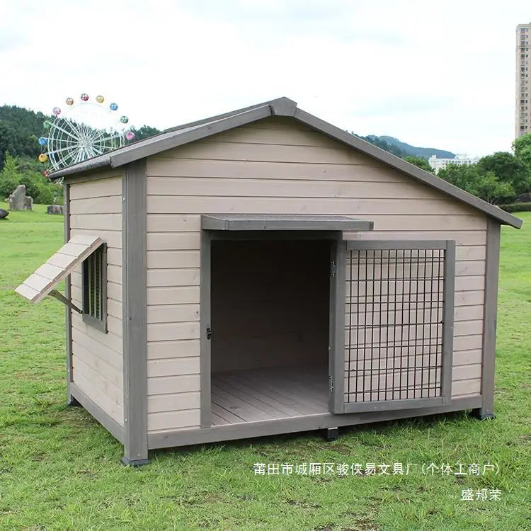 Outdoor dog house  large dog medium courtyard solid wood outdoor  sun protection rain protection villa Tongshen