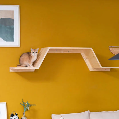 Wall-Mounted Cat Climbing Shelves Toy Wooden Sisal Ladder Climbing Cat Perch Wooden Steps Scratching For Sleeping Pet Furniture