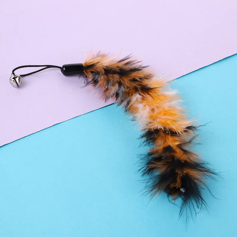 Funny Cat Stick Toy Furry Feather with Bell Cat Stick Toy Kitten Playing Pet Accessories Worm on A String Cat Toys Interactive