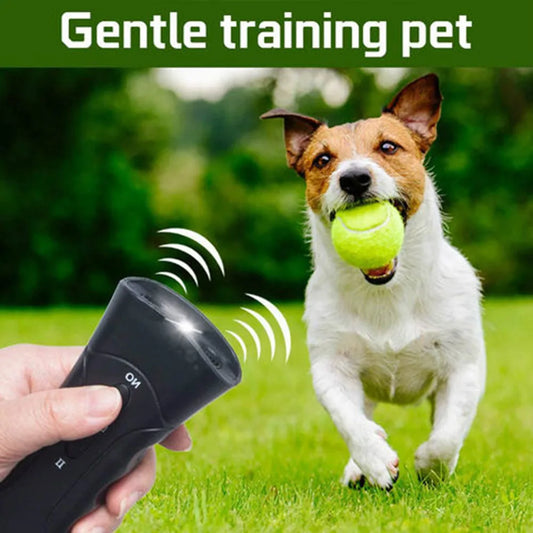 3 in 1 Dog Anti Barking Device Ultrasonic Dog Repeller Stop Bark Deterrents Pet Control Training Supplies with LED Flashlight