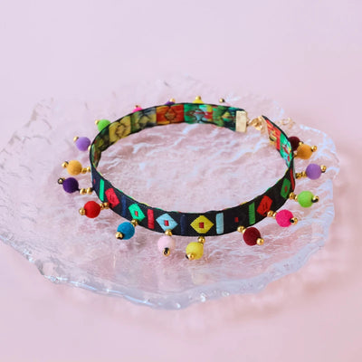 Personalized Pet Collar Colorized Polyester Kitten Necklace Lace Retro Ethnic Dog Accessories Bead Adjustable Puppy Products