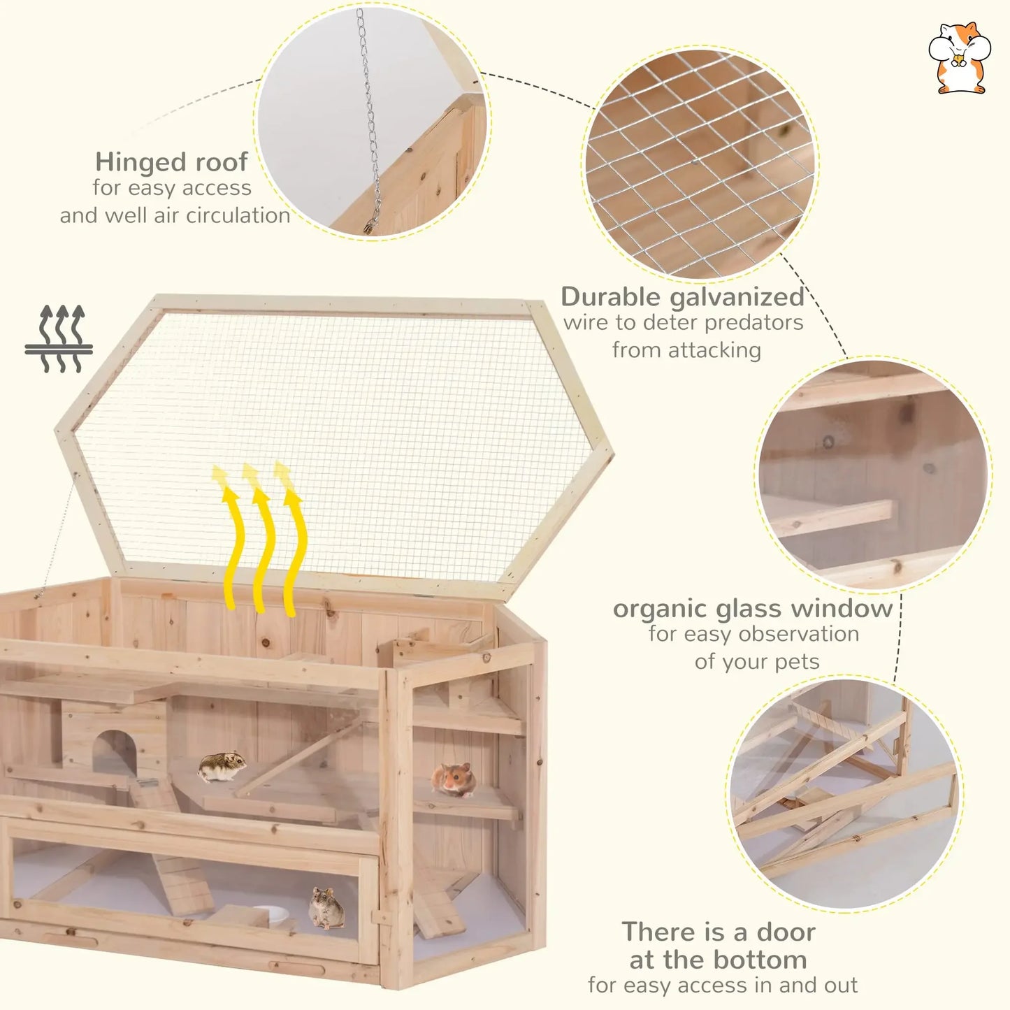 Easy Opening Wooden Animal Cage with Interior Stairs Small House for Hamsters Chinchillas Rabbits Cats Dogs