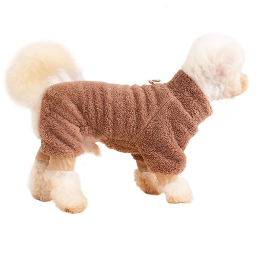 Dog Fuzzy Fleece Pajamas, Dog Winter Clothes for Small Dogs, Thick Warm Turtleneck Dog Sweater Plush Pet Jumpsuit, Doggy Apparel