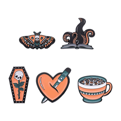 Witch Ghost Set Enamel Pin Brooch Punk Frog Skull Potted Cat Black Bird Animal Flower Medicine Bottle Badge Love Jesus Jewelry