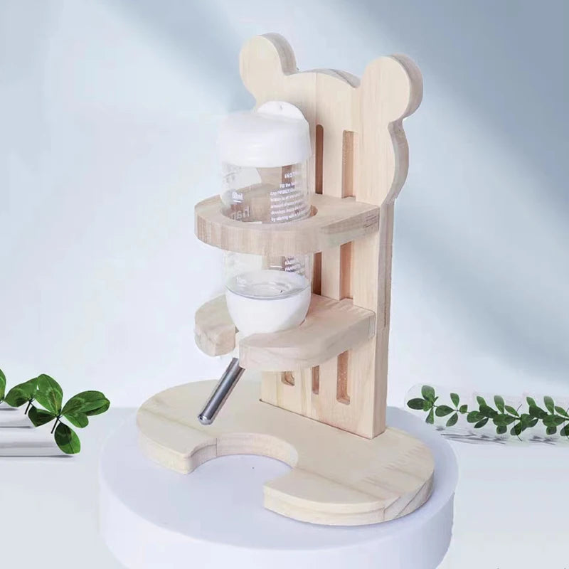 Adjustable Wooden Small Pets Water Drinking Bottle Holder Feeding Bottles Stand Auto Dispenser Holder Guinea Pigs Chinchillas