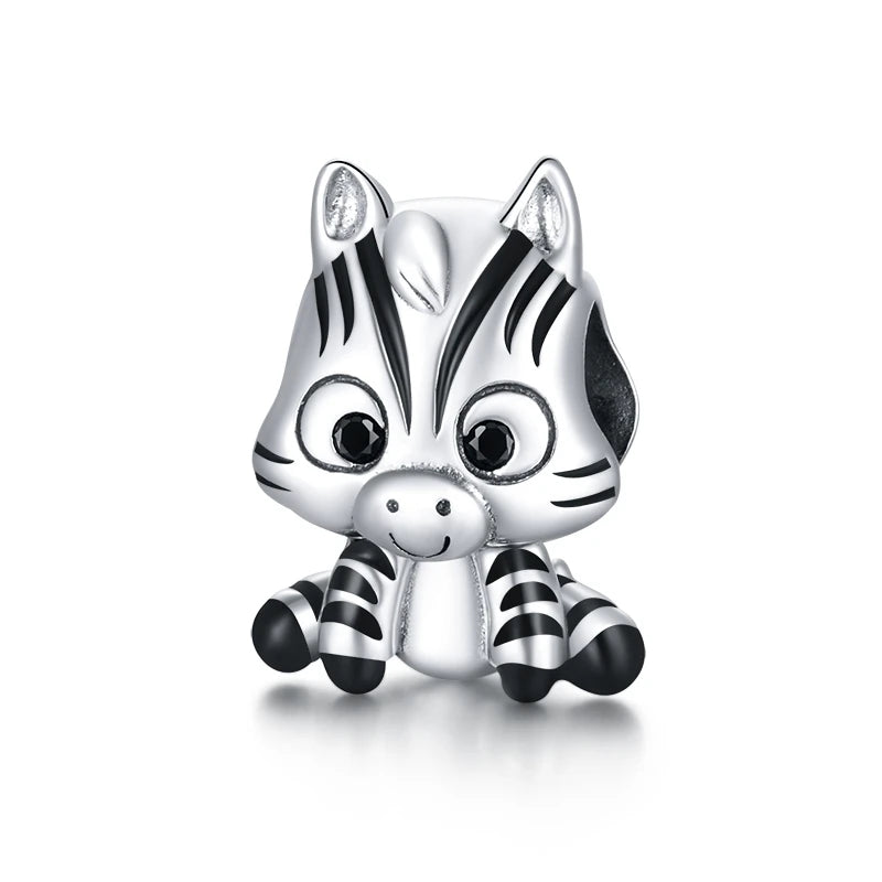 WOSTU 925 Sterling Silver Animal Charms Giraffe Zebra Unicorn Beads for Women Fit Original Bracelets Necklace DIY Jewelry Making