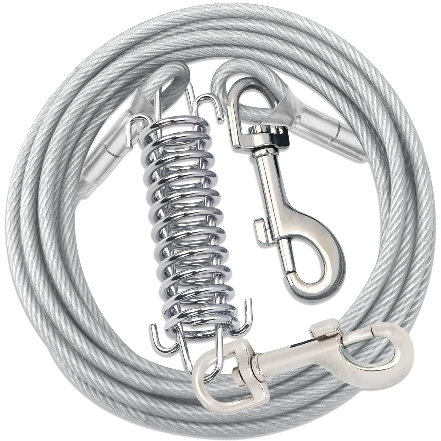 Steel Wire Dog Tie Out Cable, Dog Runner for Yard, Durable Superior Clips, Silver Dog Chains