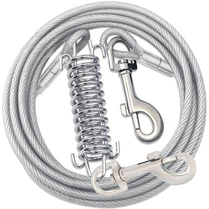 Steel Wire Dog Tie Out Cable, Dog Runner for Yard, Durable Superior Clips, Silver Dog Chains