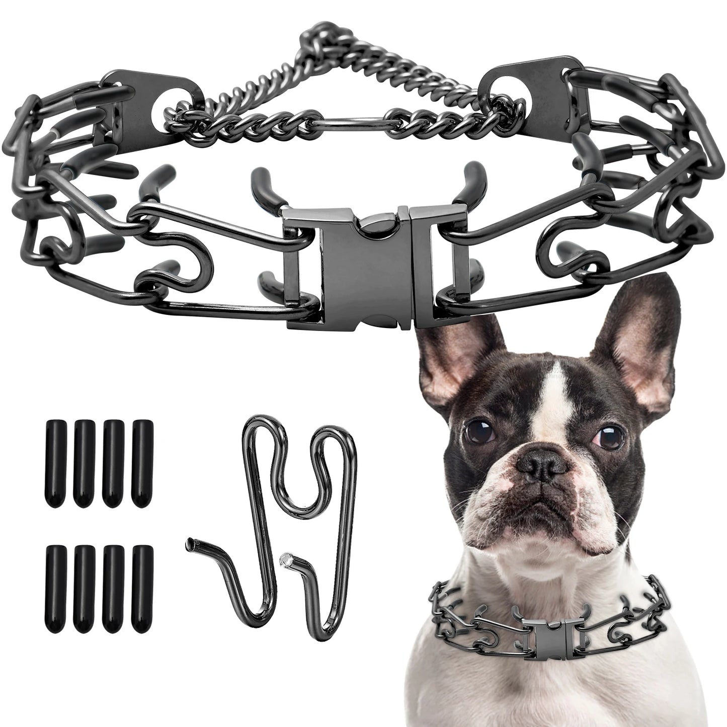 Adjustable Pinch Collar for Dogs,Gold Dog Training Collar Prong Collar with Quick Release Buckle for Small Medium Large Dogs