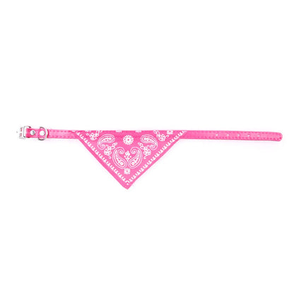 Small Dog Cat Bandana Collar Adjustable Puppy Dog Kitten Neckerchief PU Collar with Printed Triangular Scarf Pet Collar for Cat