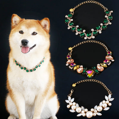 Luxury Dog Accessories for Small Medium Dogs Puppy, Blingbling Diamond Pearl Dog Cat Neckalce Adjustable Crystal Jewelry Collar