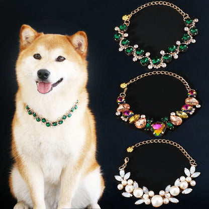 Luxury Dog Accessories for Small Medium Dogs Puppy, Blingbling Diamond Pearl Dog Cat Neckalce Adjustable Crystal Jewelry Collar