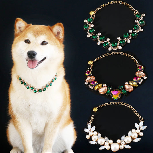 Luxury Dog Accessories for Small Medium Dogs Puppy, Blingbling Diamond Pearl Dog Cat Neckalce Adjustable Crystal Jewelry Collar