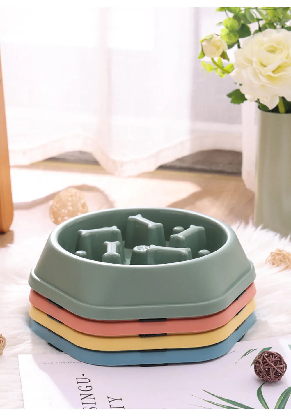 Slow Feeder Dog Bowls Slow Eating Pet Bowls Puzzle Anti-Gulping Interactive Bloat Durable Preventing Choking Healthy Dogs Bowl