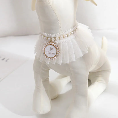 Lovely Pearl Veil Pet Collars for Chihuahua Pink Lace Small Dogs Bandana Neck Accessories Party Collar Decoration Cat Necklace