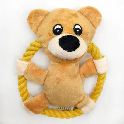 Squeaky Dog Toys for Small Medium Dogs, Pig Duck Bear Shape Puppy Teething Toy with Cotton Rope Animals Plush Interactive Toy