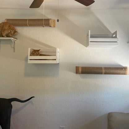 Cat Climbing Shelves Wall Mounted Cat House Wooden Cat Furniture Bridge with Protection Network for Cat & Kitten Ladders & Steps
