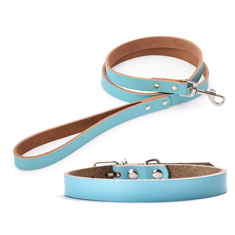 Adjustable Dog Collars Genuine Leather Pet Dog Collar Leash Lead For Small Medium Large Dogs Bulldog Pugs Beagle Dogs Supplies
