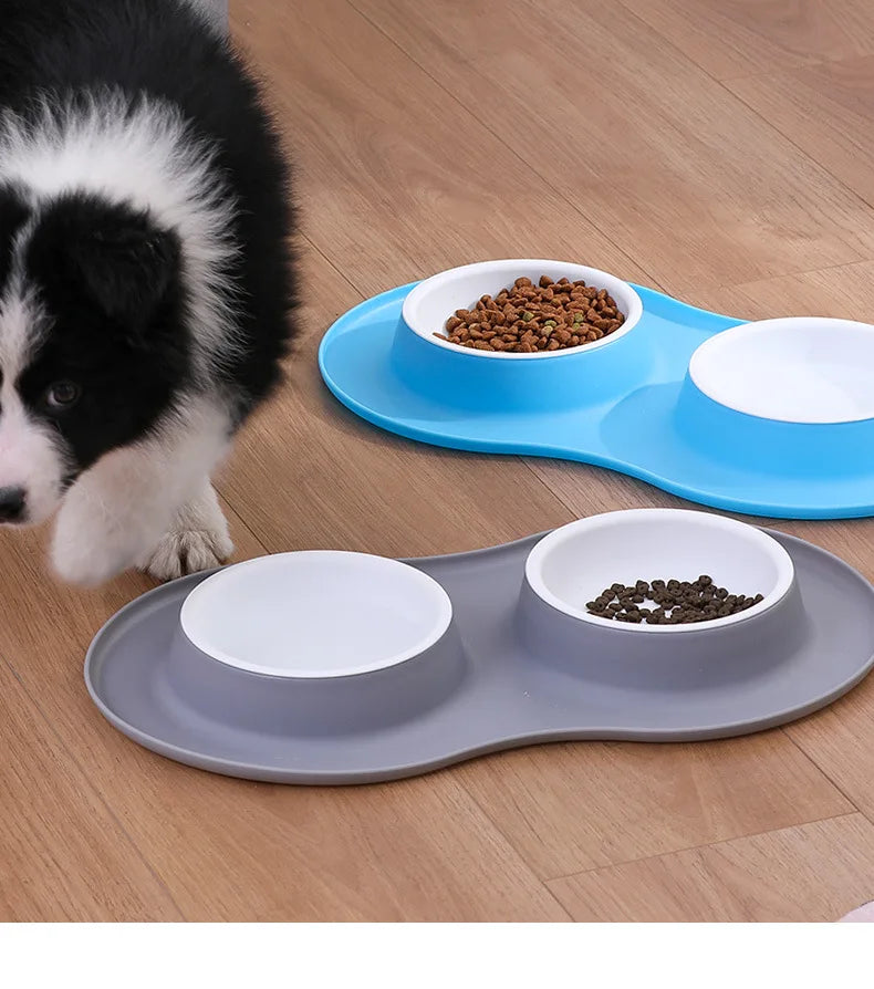 Anti-splash Double Food Bowls For Large Dogs Silicone Dog Bowl Mat Water Drinking Bowl For Cats  Anti Slip Dog Dish Accessories