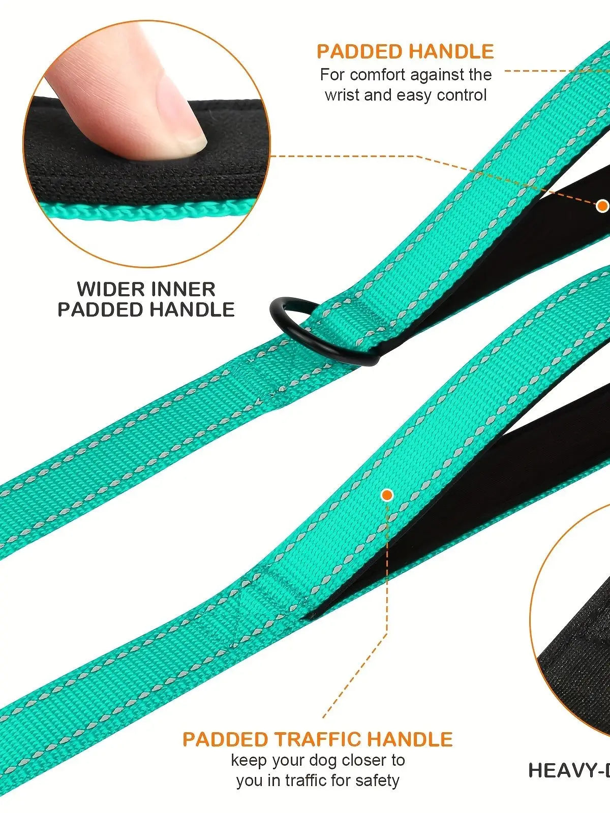 Double Handle Dog Leash, Double-Sided Reflective Night Safety, Heavy Duty For And Extra Large And Me