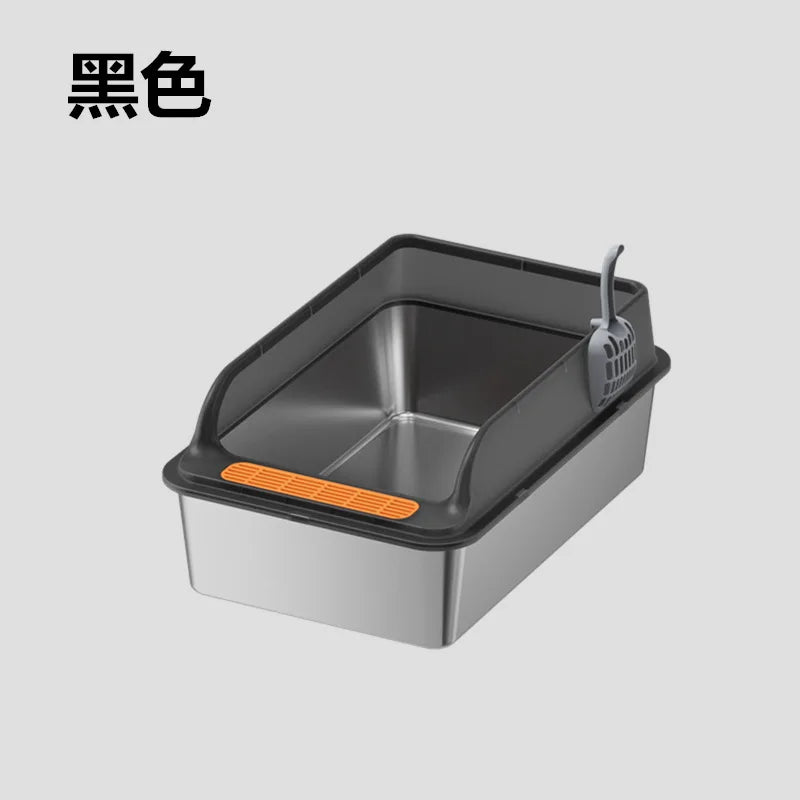 Cross-Border Oversized Stainless Steel Litter Box Top-In Anti-Take-Out Anti-Splash Cat Toilet Easy Clean Semi-Closed Pet Kitties