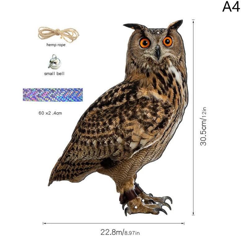 With Bells Bird Repel Owl Scarecrow Rectangle Hanging Fake Bird Scare Device Waterproof Bird Repeller Scare Birds Away Decor