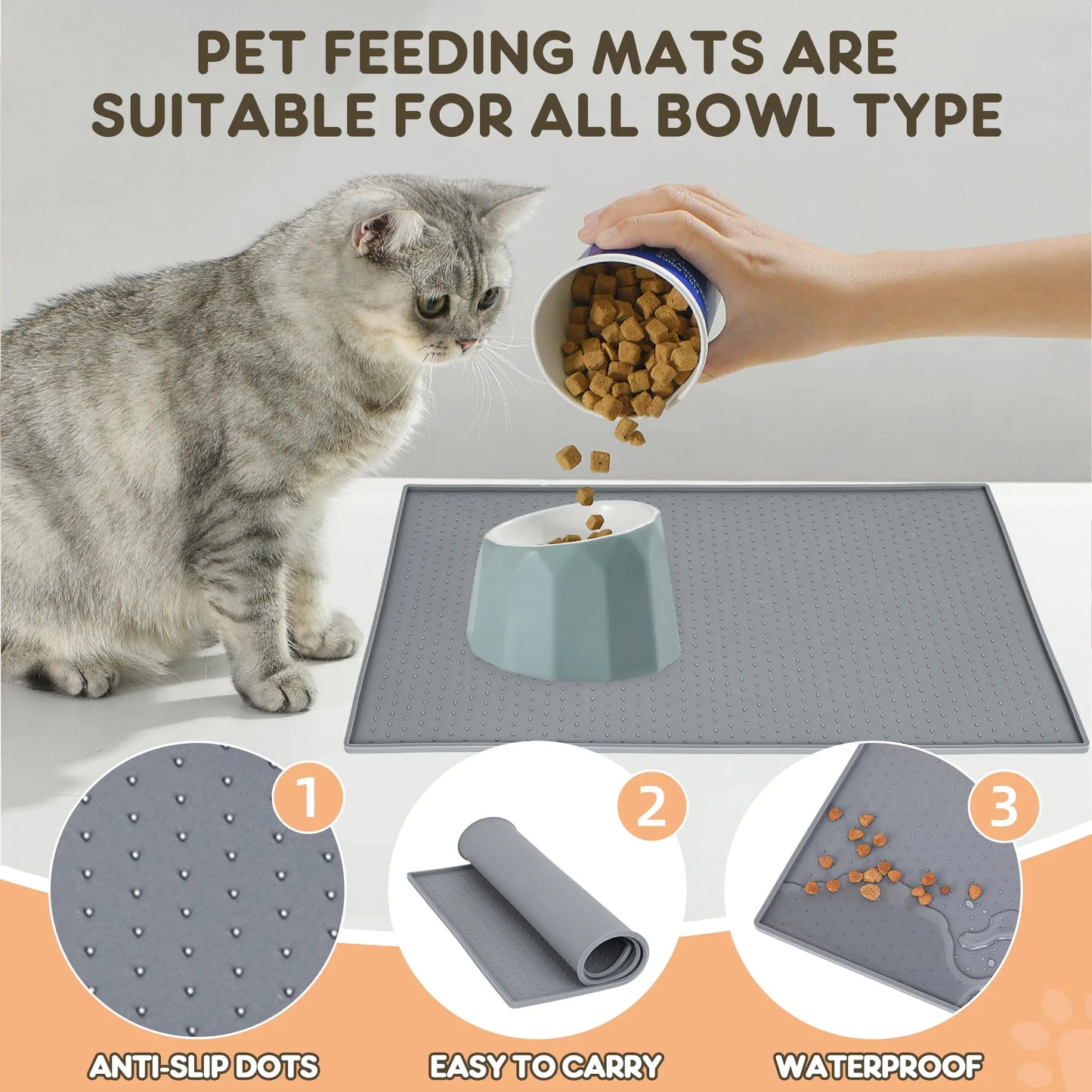 Pet Placemat Nonspill Easy to Clean Foldable Cat and Dog Feeding Mat Silicone Non-slip Waterproof Pet Mat