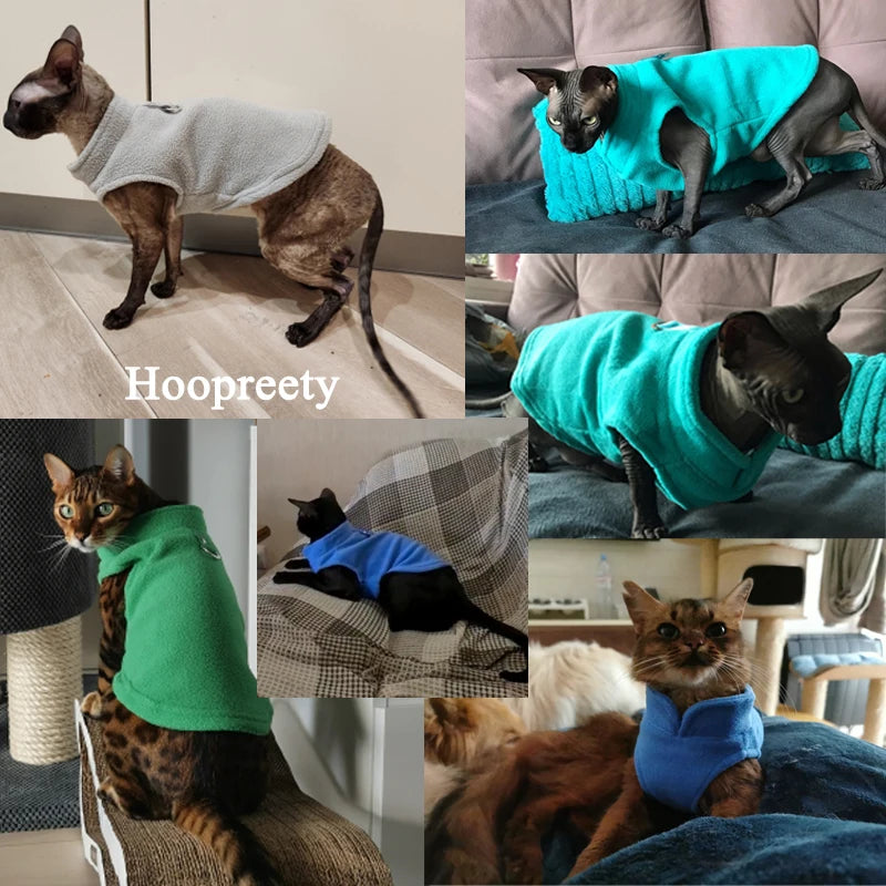 Solid Color Cat Clothes Winter Soft Kitten Sweater Sphinx Cat Fleece Vest Jacket for Small Medium Cats
