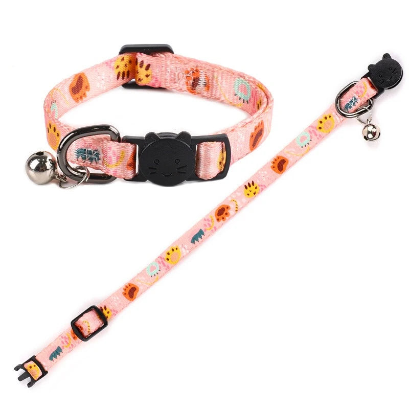 Cartoon Pet Cat Neck Collar for Small Dogs 19-28cm Ring Bell Anti Lost Adjustable Chihuahua Neck Wear Polyester Pet Accessories