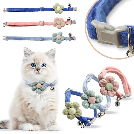 Pet Collar Cute Knitting Flower Bell Collar With Adjustable Collar Style Cartoon Cat Safety Small Dog Pet Supplies Buckle V6S4