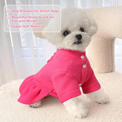 Thermal Fleece Dog Dress for Small Dogs Girl Winter Dog Sweater Puppy Clothes Chihuahua Yorkie Teacup Pet Outfit Cat Apparel