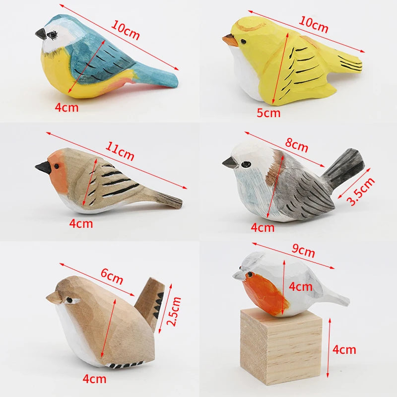 Wooden Bird Figurine Ornaments Handmade Carving Animals Miniature Crafts Art Decor Home Desktop Decoration Children Gifts