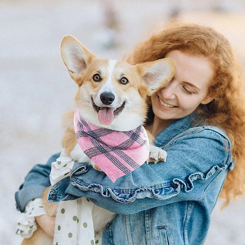 Plaid Cat Dog Bandana Pet Puppy Soft Cotton Bandanas Handkerchiefs Scarfs Triangular Bandages Accessories for Kittens Puppies