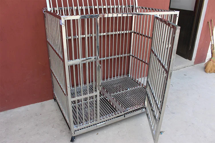 Dog cage, stainless steel square tube  Large bold  Folding square tube metal dog cage with tray Enough cage