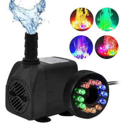 W Ultra Quiet Submersible Water Fountain Filter Fish Pond Aquarium Water Pump Tank Fountain With 12 Lights