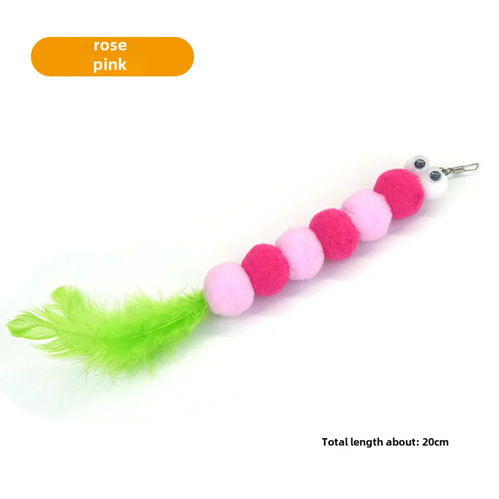 Cross-border cat teasing stick replacement head rainbow caterpillar wood teana stick cat toy funny cat bell hair ball replace...