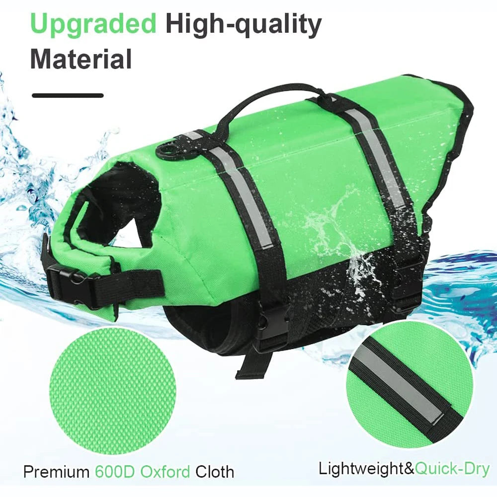 Dog Life Jacket with Reflective Stripe Adjustable High Flotation Dog Life Vest Ripstop Dog Lifesaver Pet Life Preserver Swimsuit
