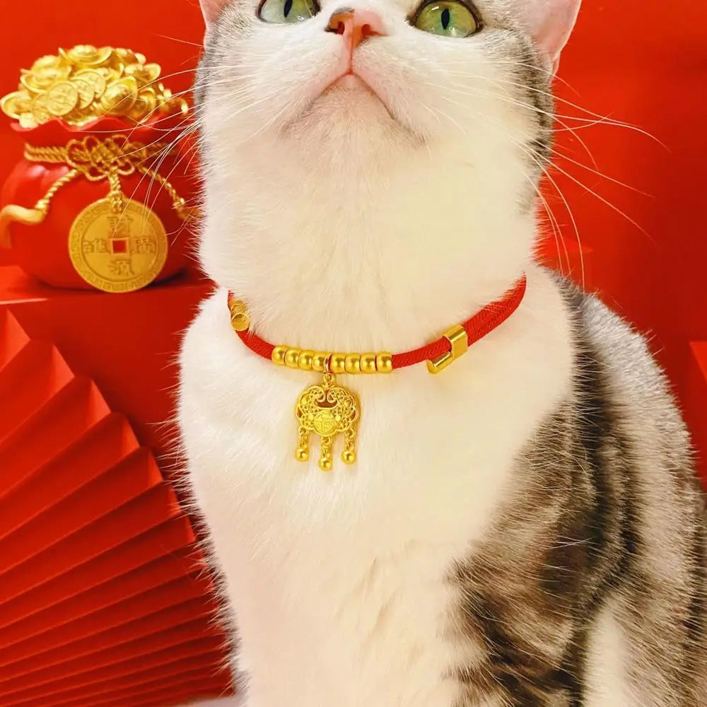 Pet Collar Necklace Year Of The Snake Pet Necklace Happiness Gold Blessing Lock Or Rattle Charm Necklace Adjustable Pet Neck Dec