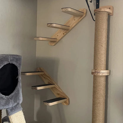 Wall Mounted Cat Climbing Shelves Cat House Cat Bridge Cat Hammock with Scratching Post and Pedals or Stairway for Kittens