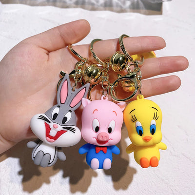 Cartoon Bugs Bunny Doll Keychain Cute Tweety Bird Daffy Duck Porky Pig Key Rings Pendant Accessories for Kids Birthday Gifts
